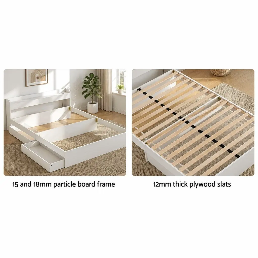 Queen Bed Frame with Charging and Storage Options