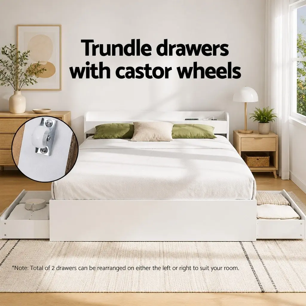 Queen Bed Frame with Charging and Storage Options