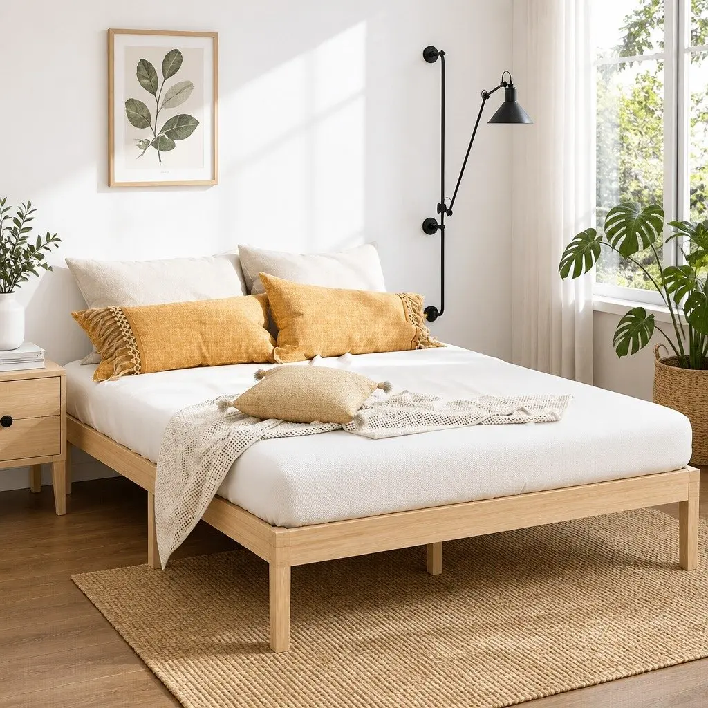 Queen Size Wooden Bed Frame Pine Timber Platform Slat Base Minimalist Bedroom Pine