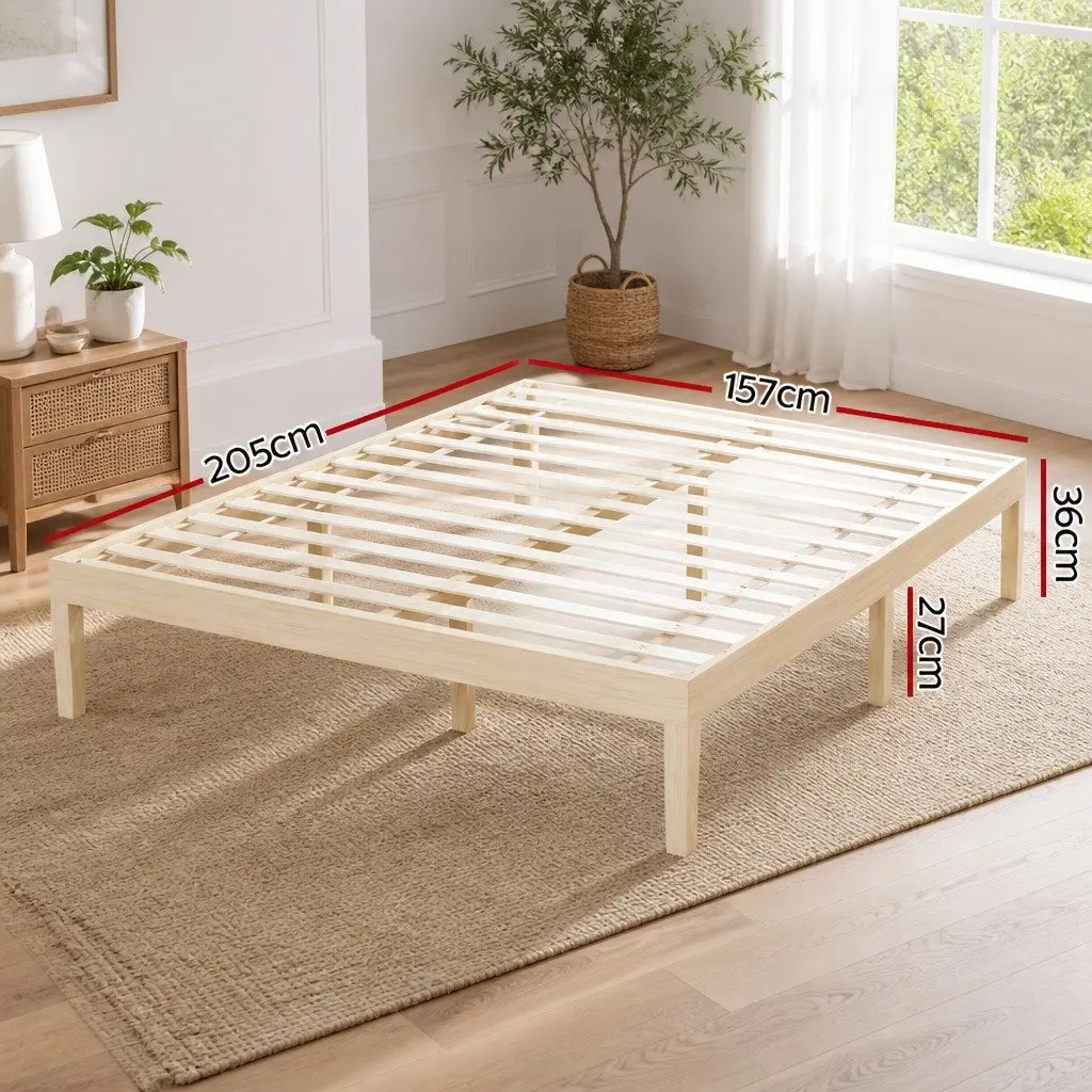 Queen Size Wooden Bed Frame Pine Timber Platform Slat Base Minimalist Bedroom Pine