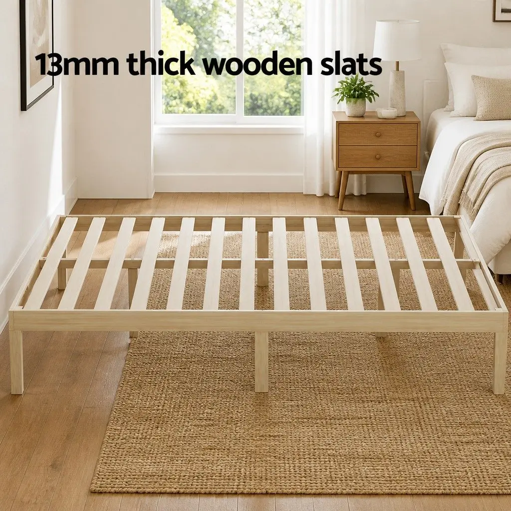 Queen Size Wooden Bed Frame Pine Timber Platform Slat Base Minimalist Bedroom Pine