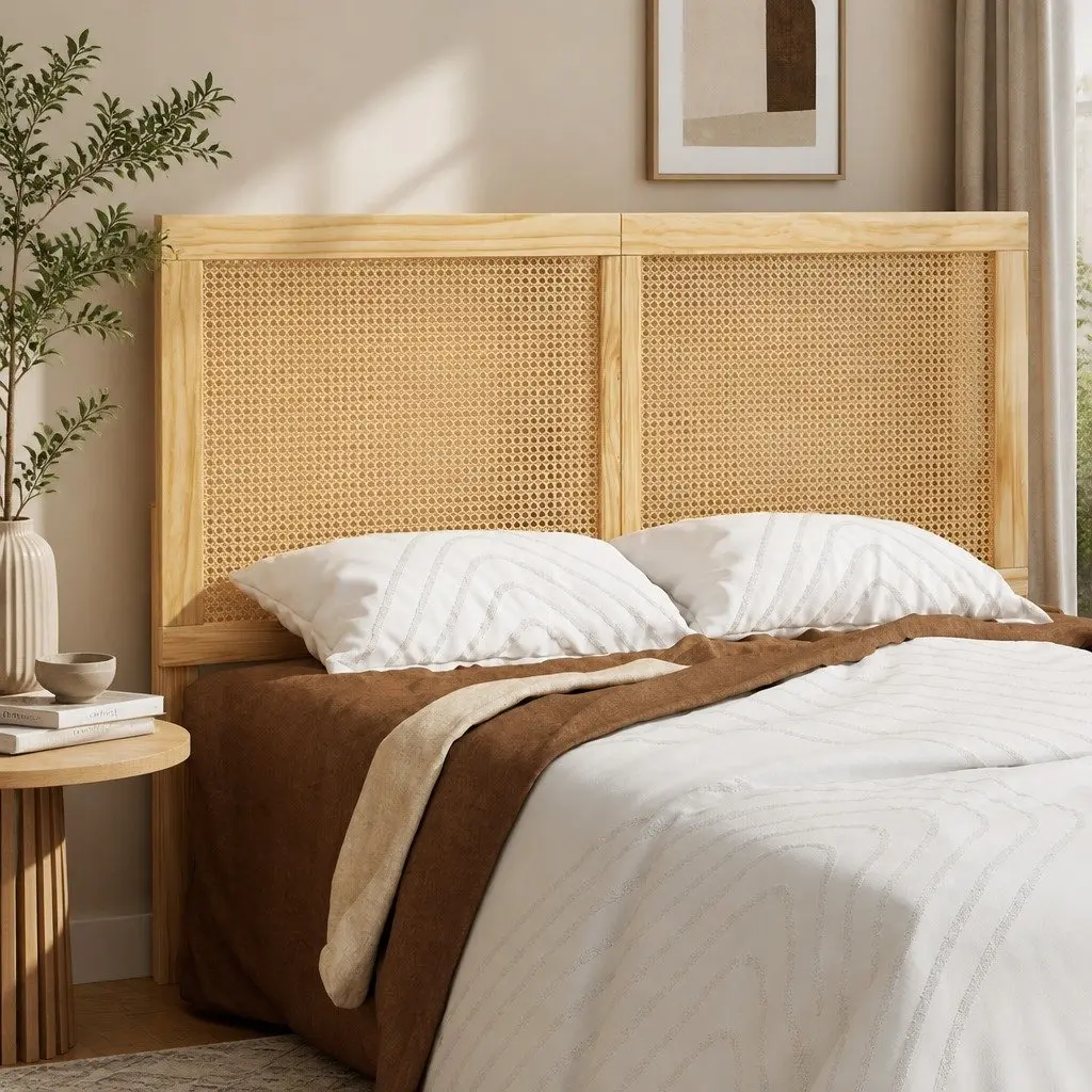 Double Bed Frame with Rattan Headboard