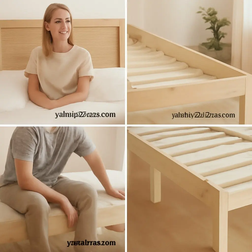 Queen Size Bed Frame Rattan Headboard Wooden Base Pine Oak
