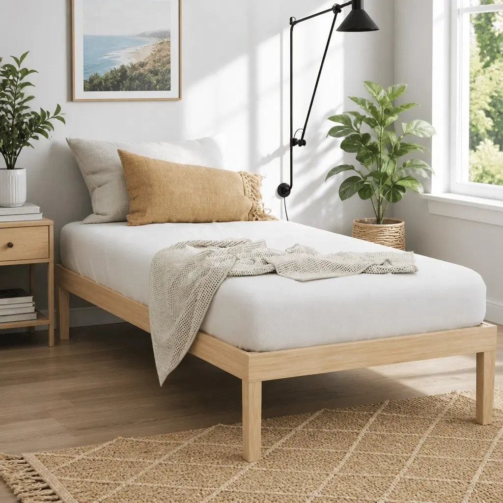 Single Bed Frame Wooden Base Pinewood Slatted Mattress Platform 190 x 96 x 36 cm Pine