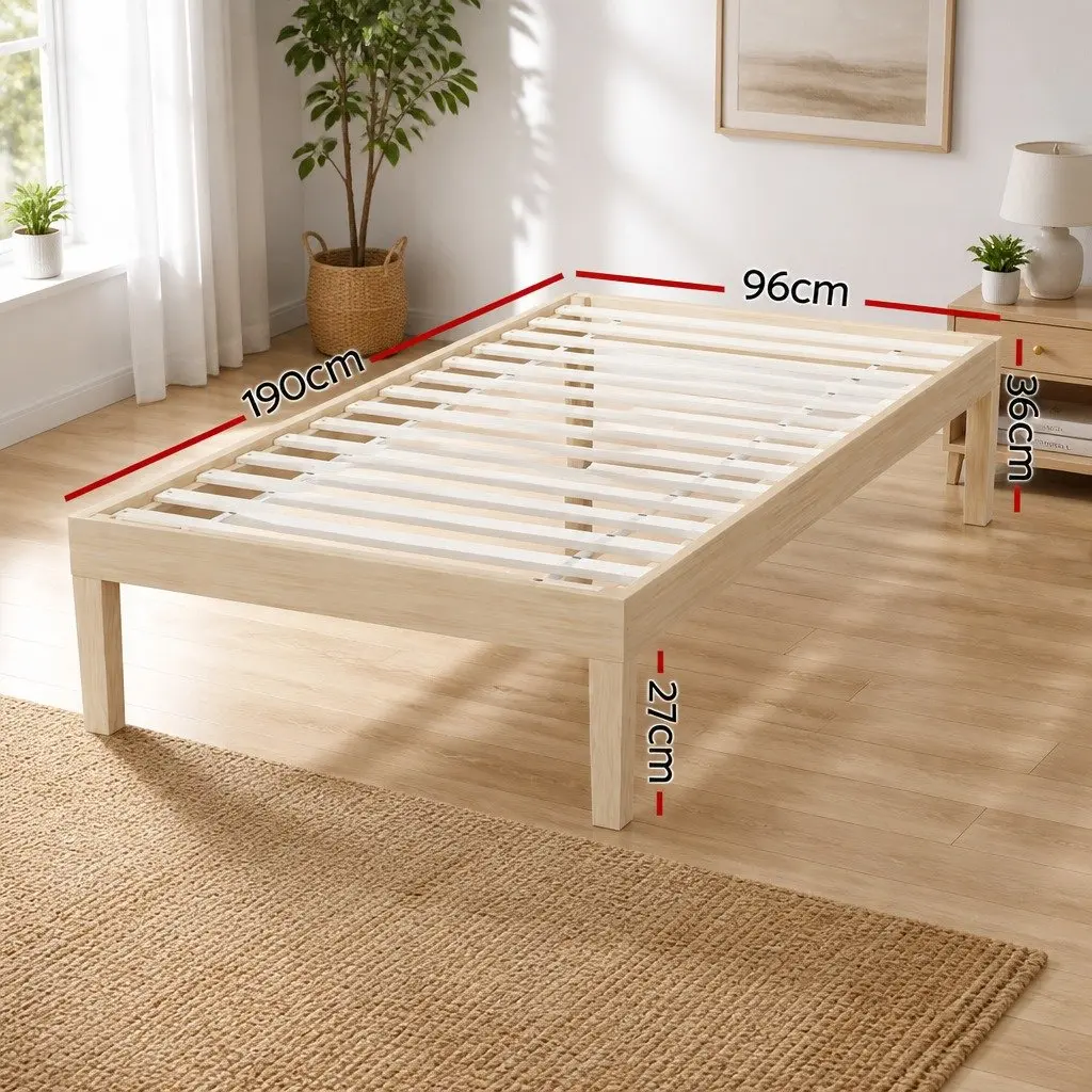 Single Bed Frame Wooden Base Pinewood Slatted Mattress Platform 190 x 96 x 36 cm Pine
