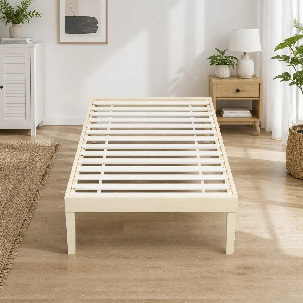 Single Bed Frame Wooden Base Pinewood Slatted Mattress Platform 190 x 96 x 36 cm Pine
