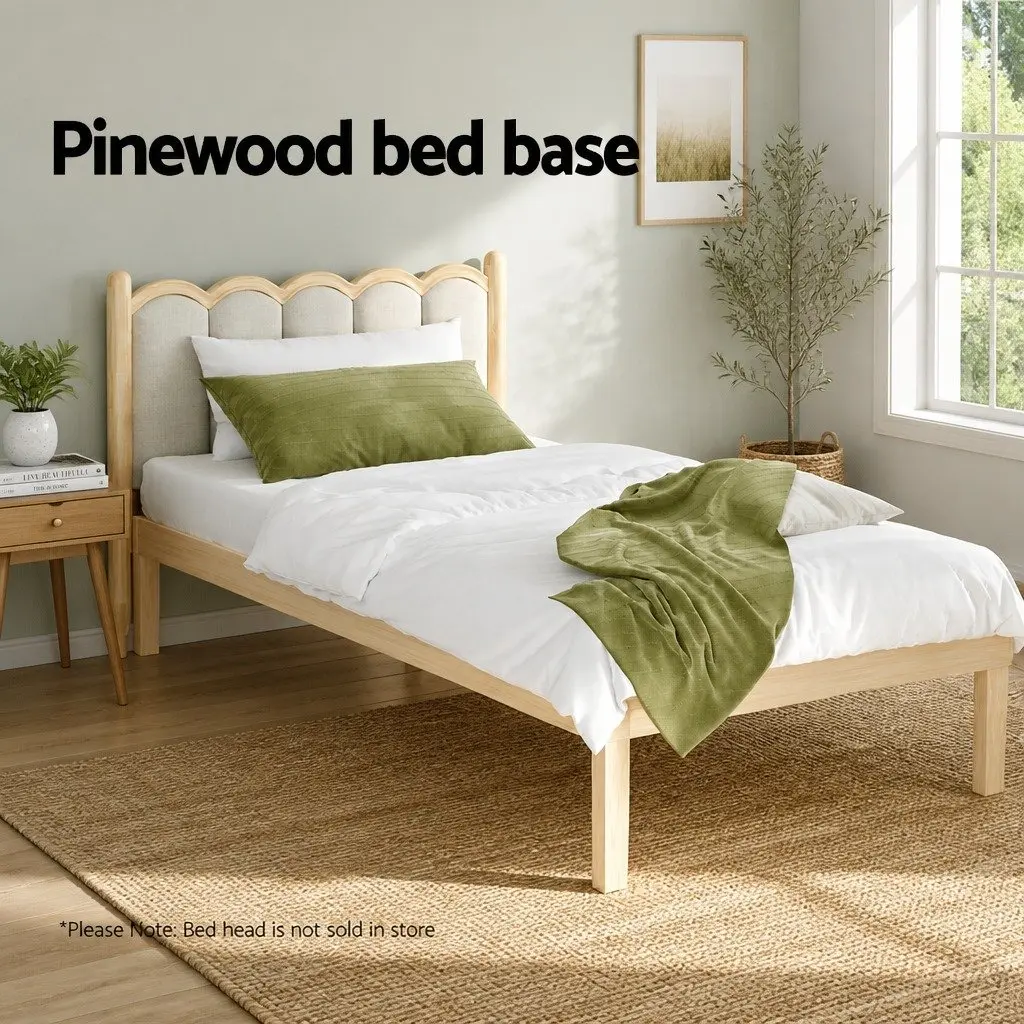 Single Bed Frame Wooden Base Pinewood Slatted Mattress Platform 190 x 96 x 36 cm Pine