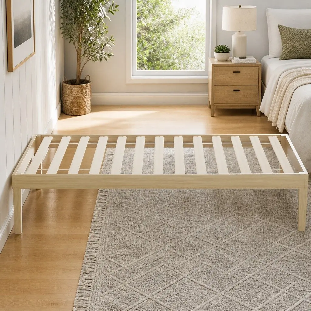 Single Bed Frame Wooden Base Pinewood Slatted Mattress Platform 190 x 96 x 36 cm Pine