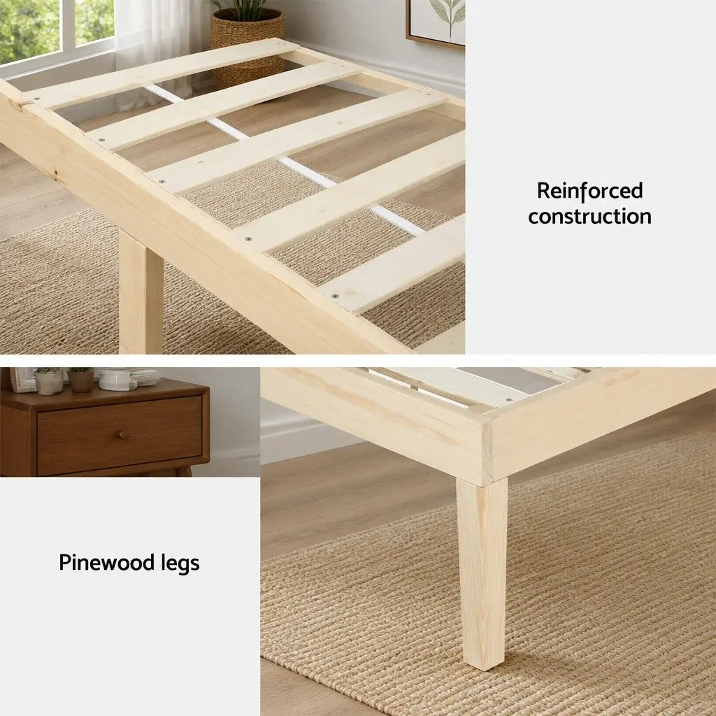 Single Bed Frame Wooden Base Pinewood Slatted Mattress Platform 190 x 96 x 36 cm Pine
