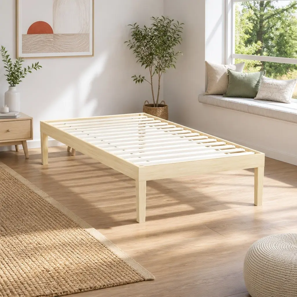 Single Bed Frame Wooden Base Pinewood Slatted Mattress Platform 190 x 96 x 36 cm Pine