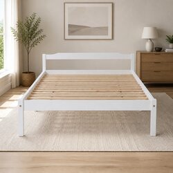Double Bed Frame White Wooden Slat Base Headboard Australian Mattress Size
