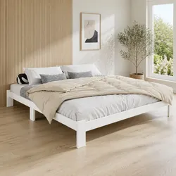 Warm Queen Size Bed Frame in Solid Pine Wood