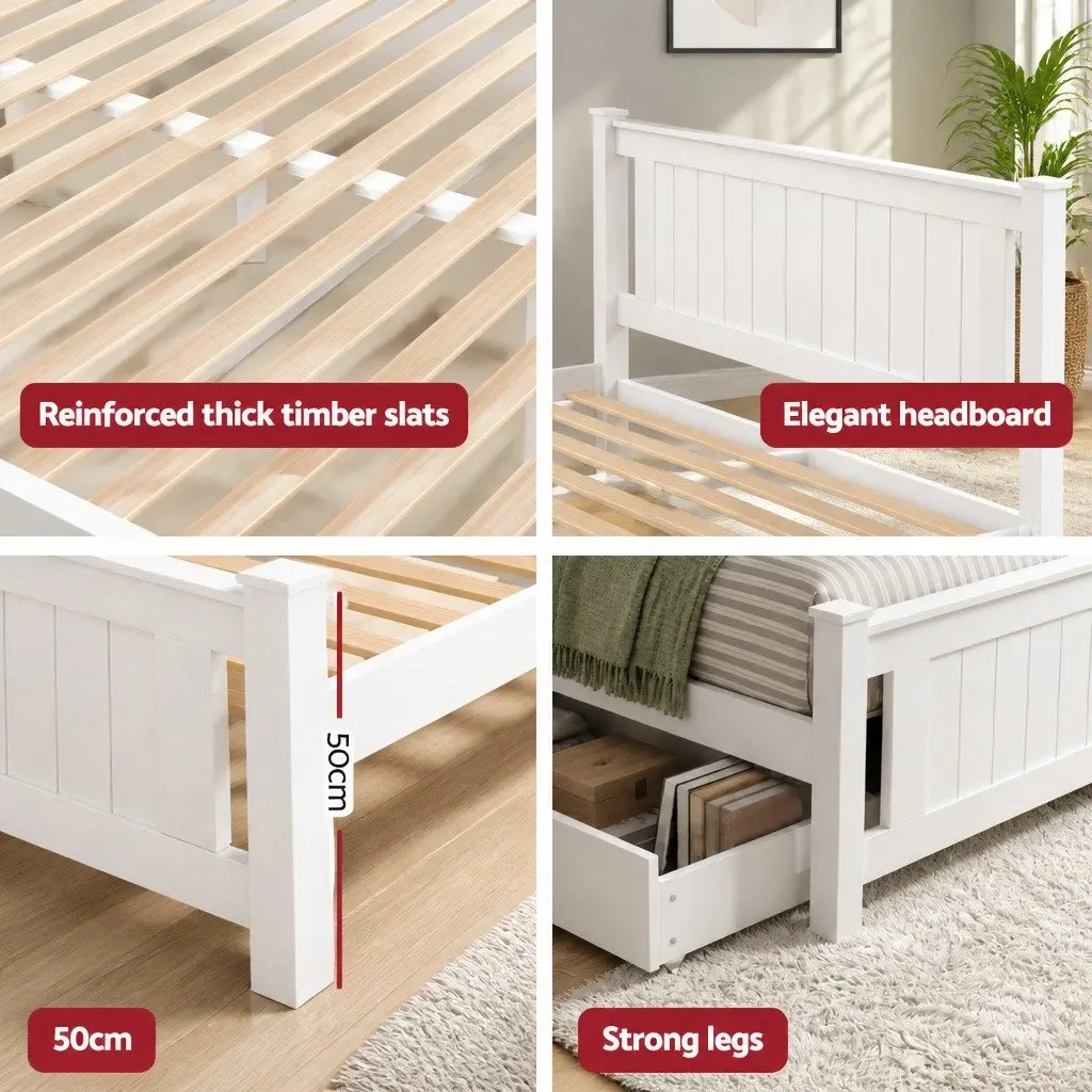 Wooden Double Bed Frame with Storage Options
