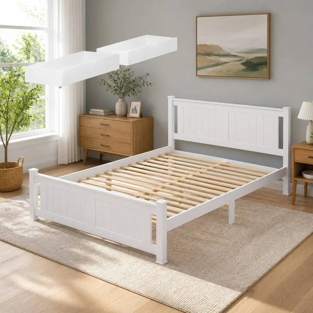 Wooden Double Bed Frame with Storage Options