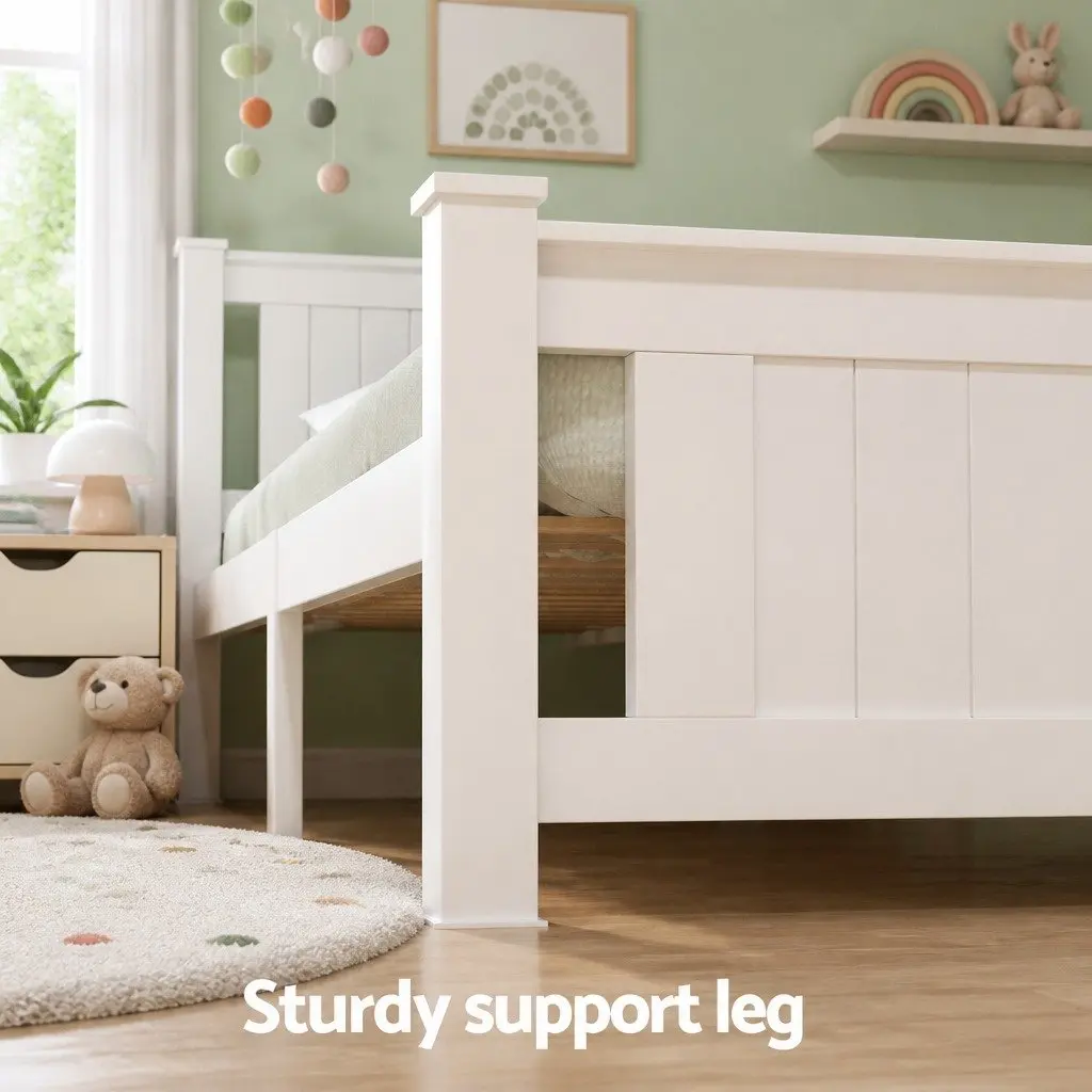 Wooden Bed Frame King Single Size Platform with 2 Storage Drawers White