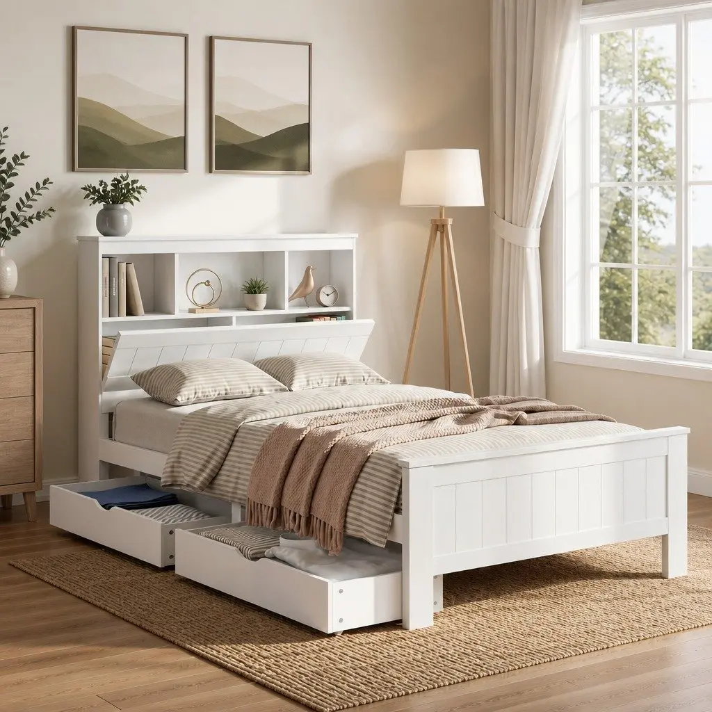 King Single Bed Frame with Ample Storage