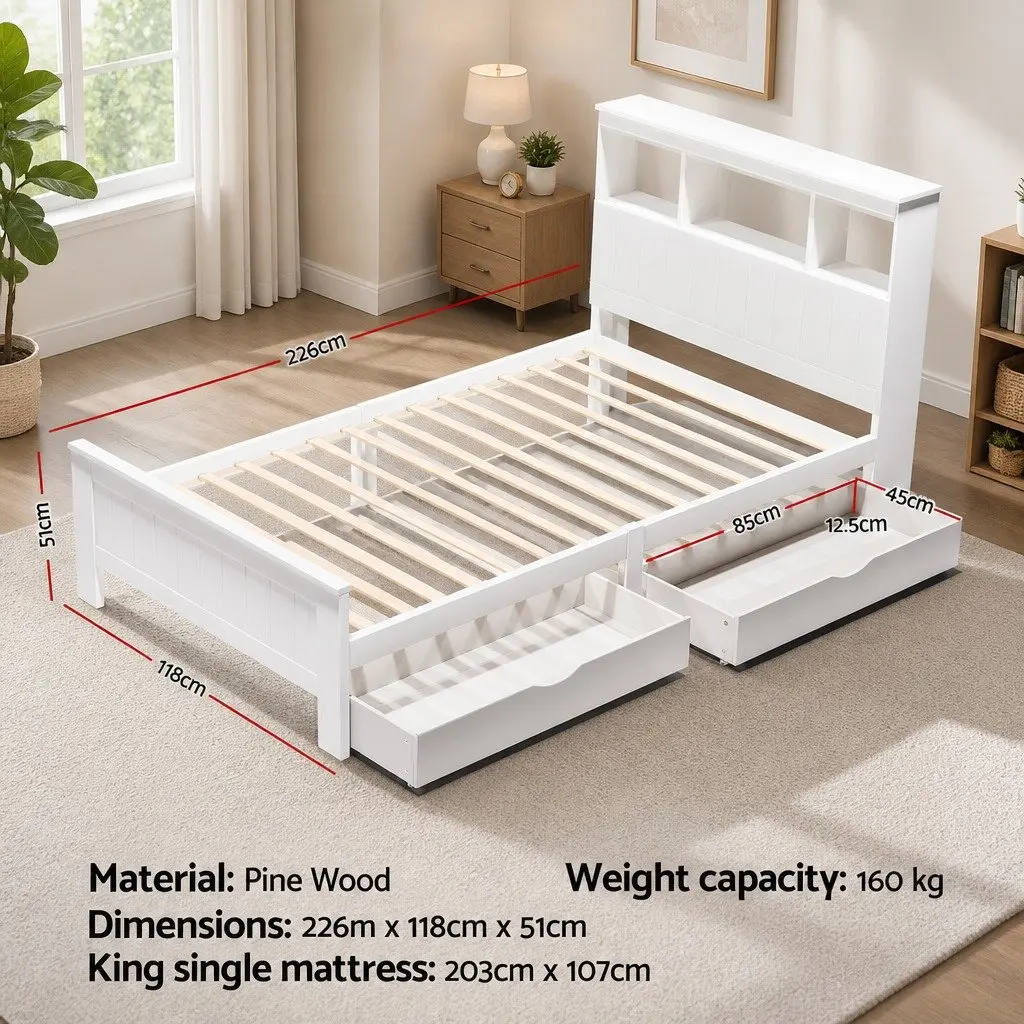 King Single Bed Frame with Ample Storage