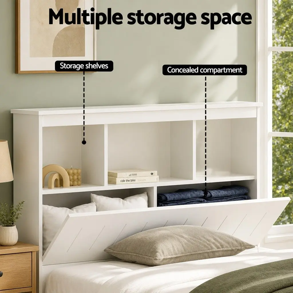 King Single Bed Frame with Headboard Storage