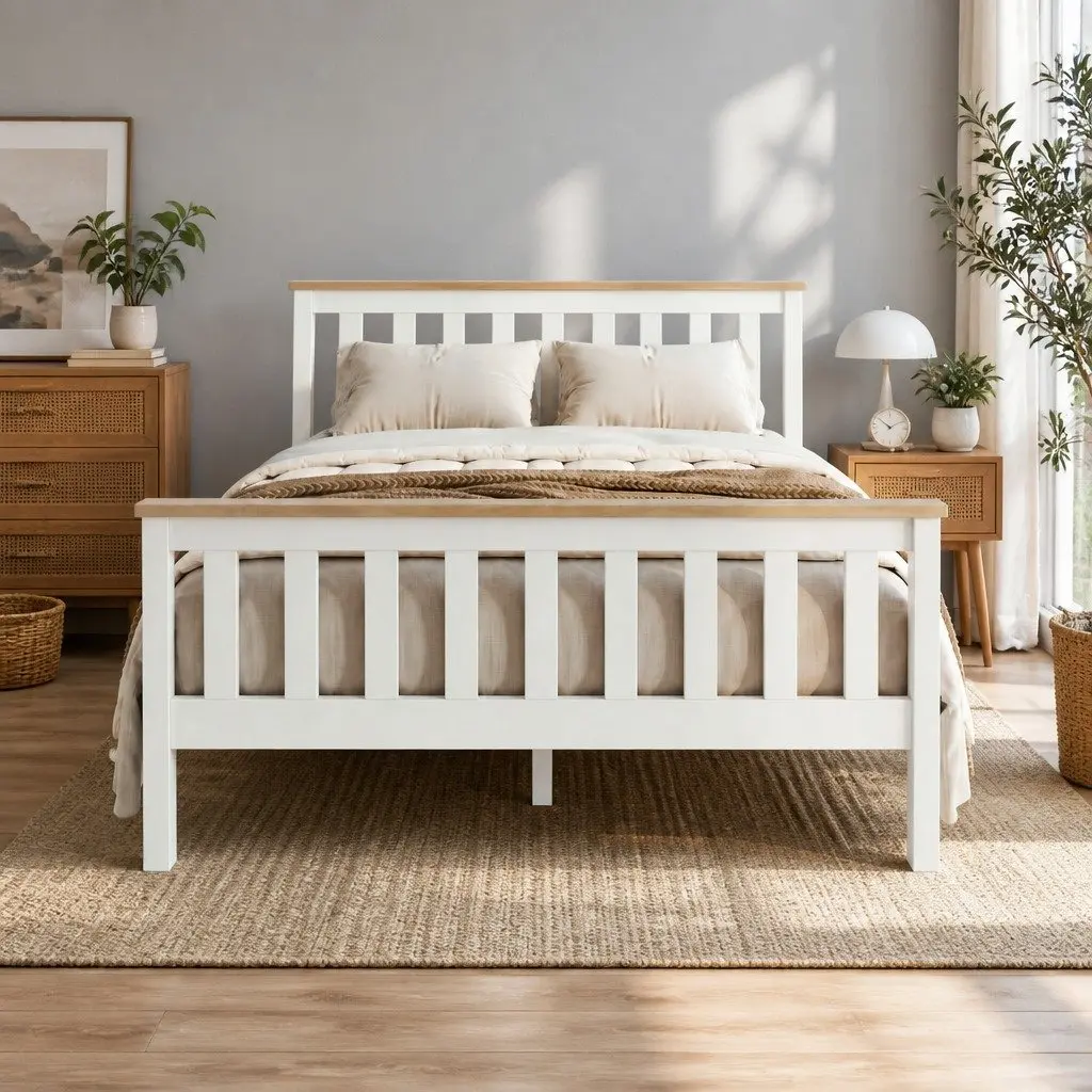 Double Bed Frame Wooden White Australian Standard Size