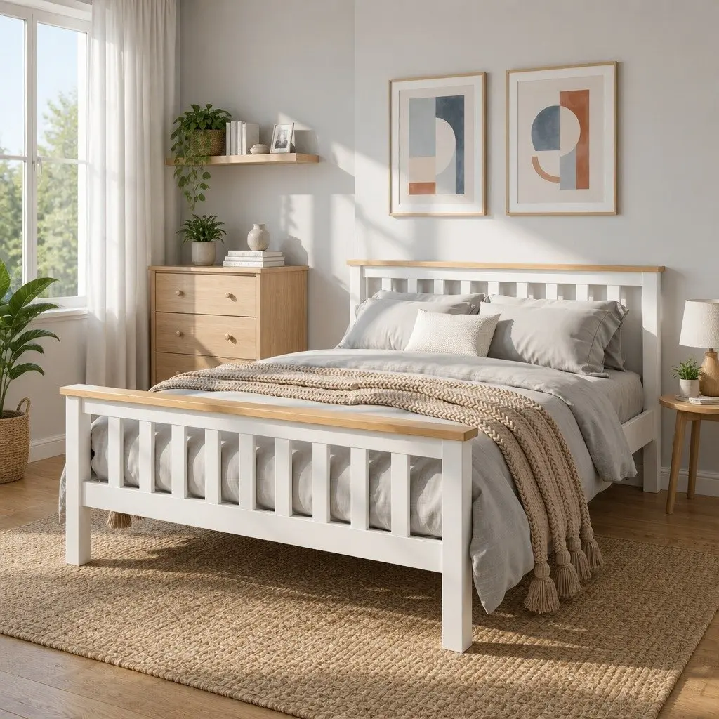 Double Bed Frame Wooden White Australian Standard Size