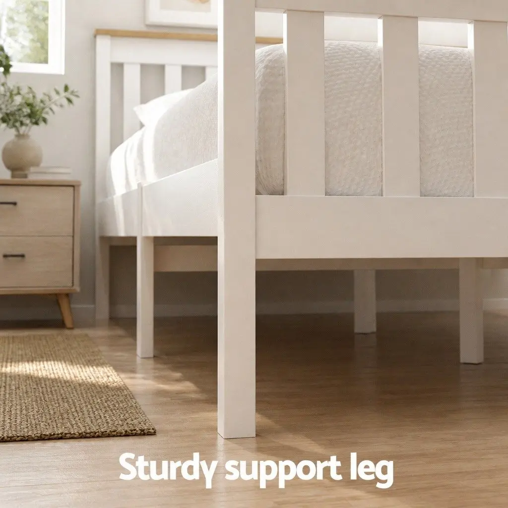Single Bed Frame Wooden Platform with 2 Storage Drawers White