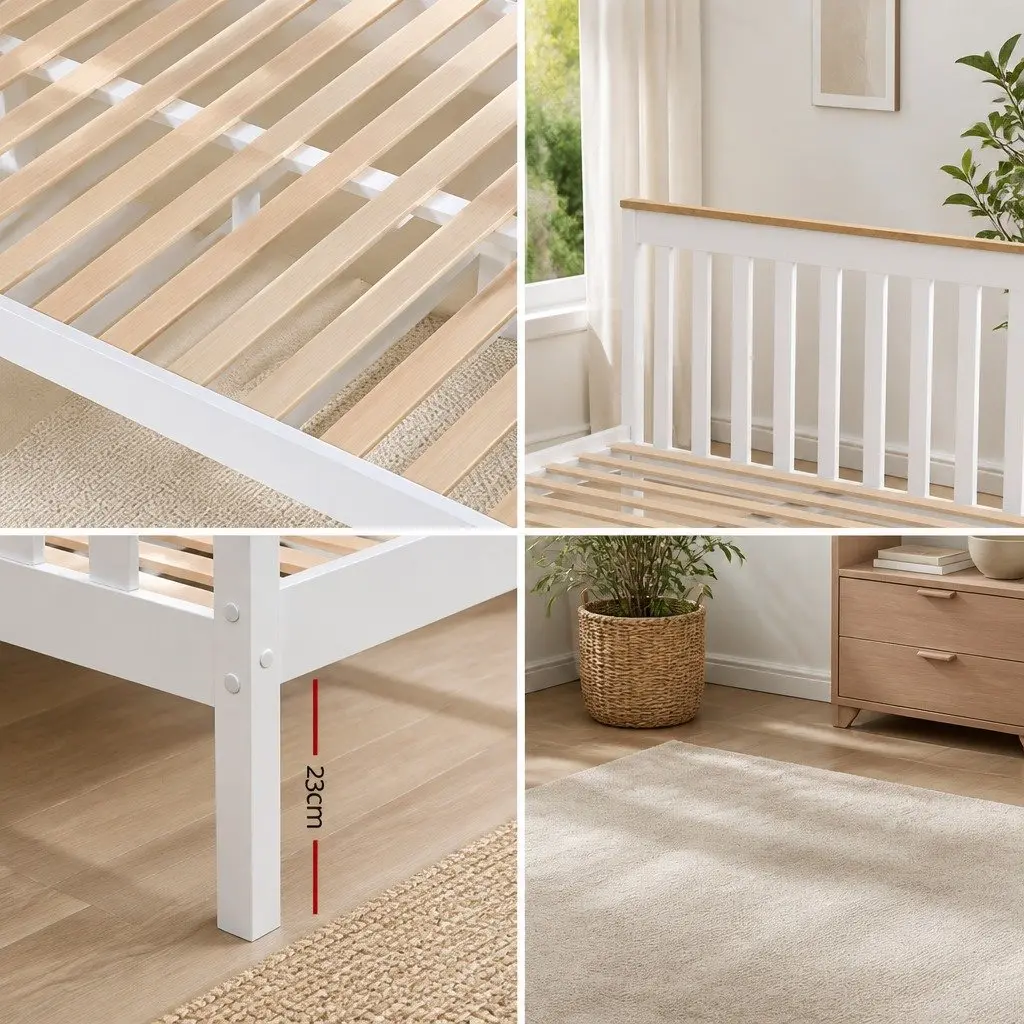 Single Bed Frame Wooden Platform with 2 Storage Drawers White
