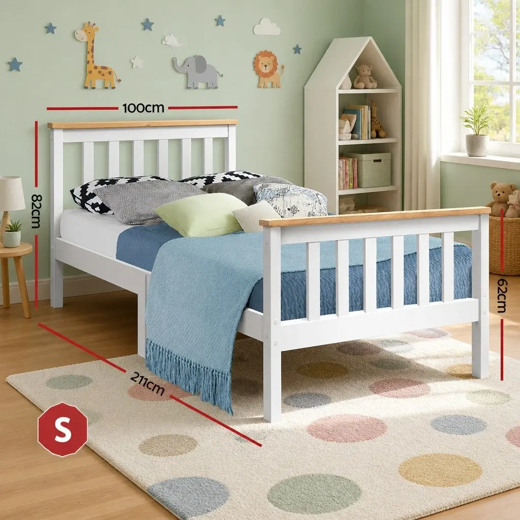 Single Bed Frame Pine Wood Slat Support 204cm x 100cm White