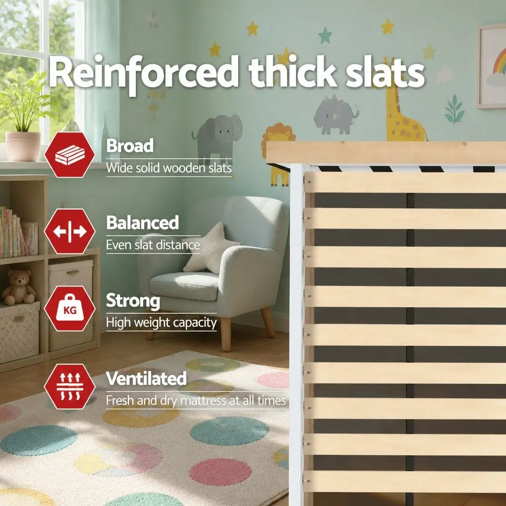 Single Bed Frame Pine Wood Slat Support 204cm x 100cm White
