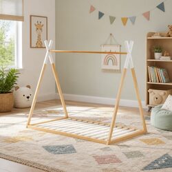 Kids House Bed Frame Single Wooden Bedroom Furniture Pine Construction Oak White