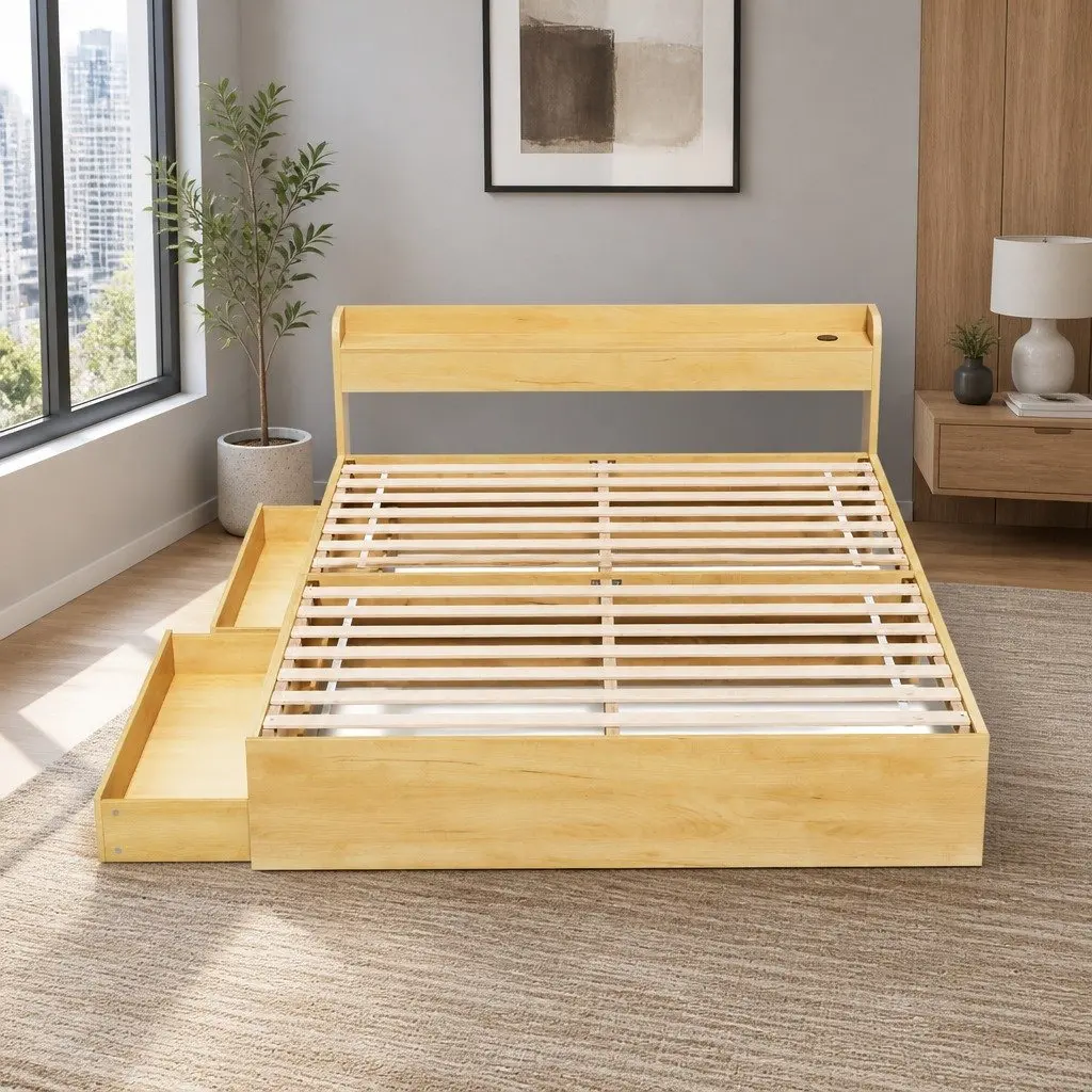 Queen Bed Frame with Storage and USB Charging