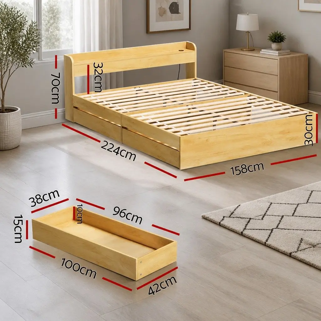 Queen Bed Frame with Storage and USB Charging