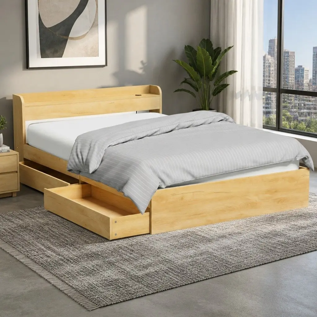 Queen Bed Frame with Storage and USB Charging