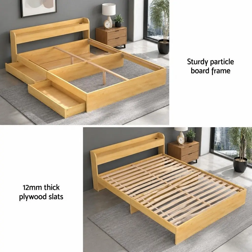 Queen Bed Frame with Storage and USB Charging