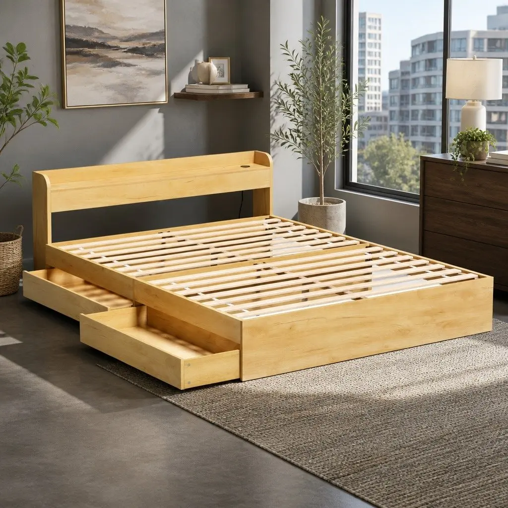 Queen Bed Frame with Storage and USB Charging