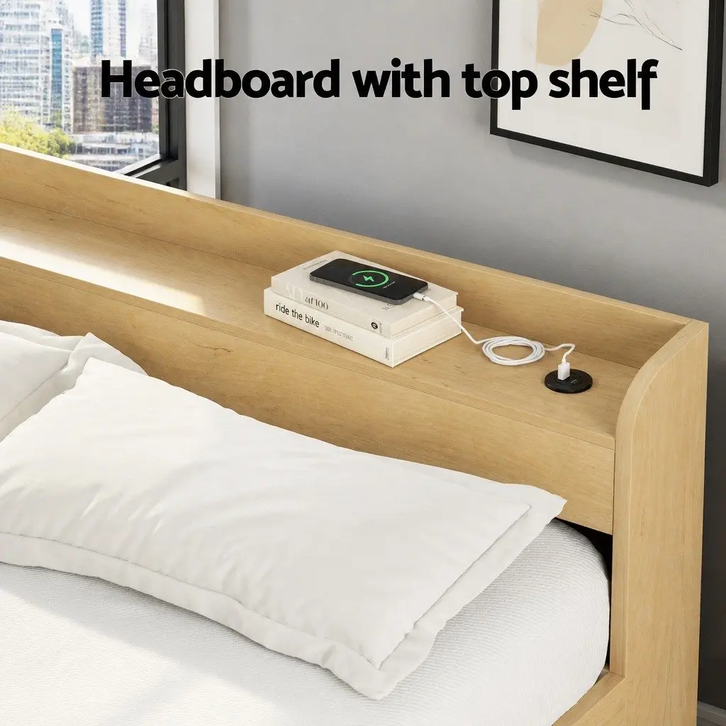 Queen Bed Frame with Storage and USB Charging