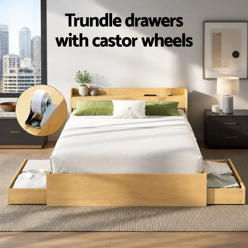 Queen Bed Frame with Storage and USB Charging