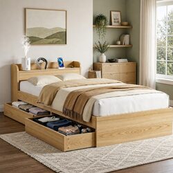 Warm and Practical Single Bed Frame with Storage and USB Ports