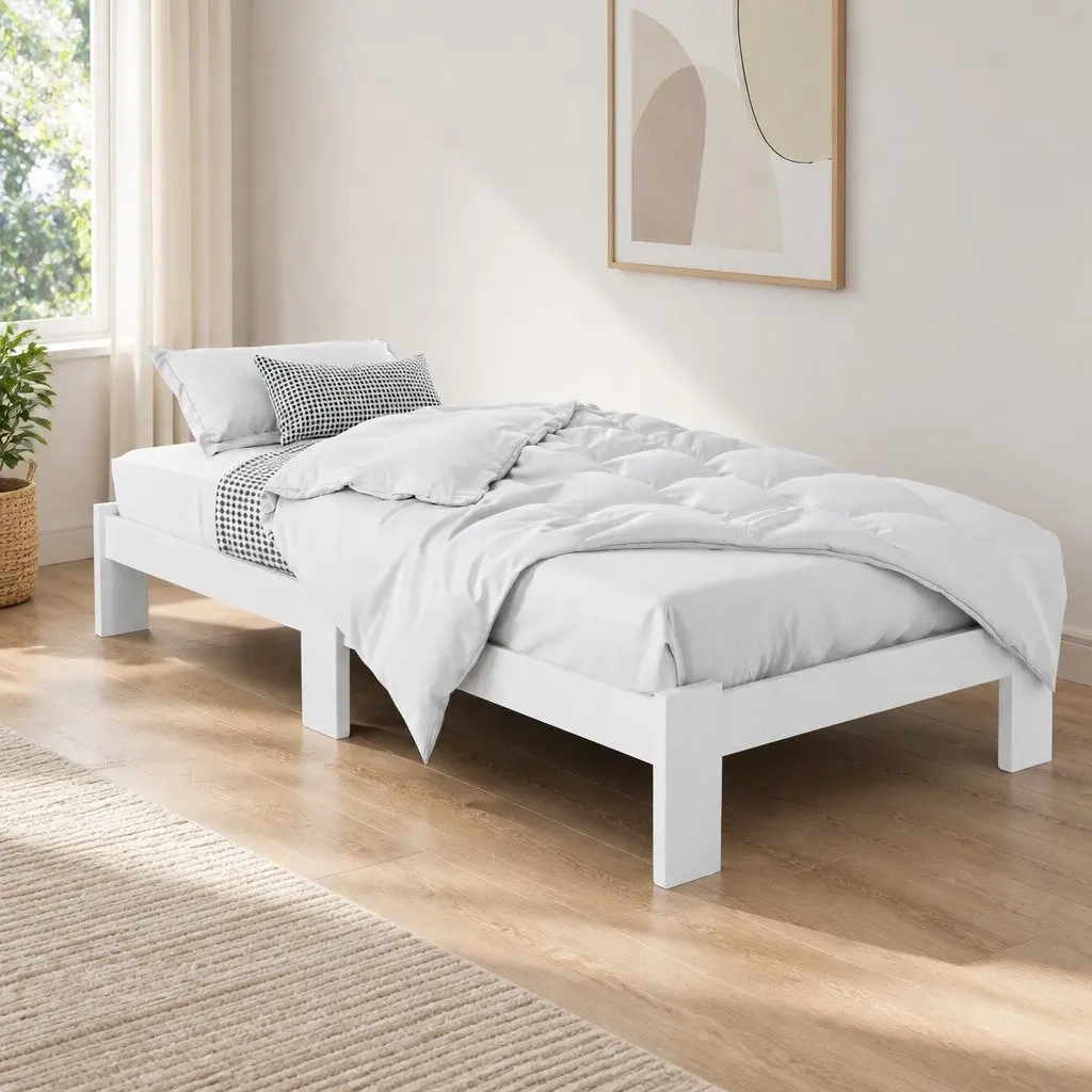 White Pine Single Bed Frame with Storage for Australian Mattress 197cm L x 98cm W