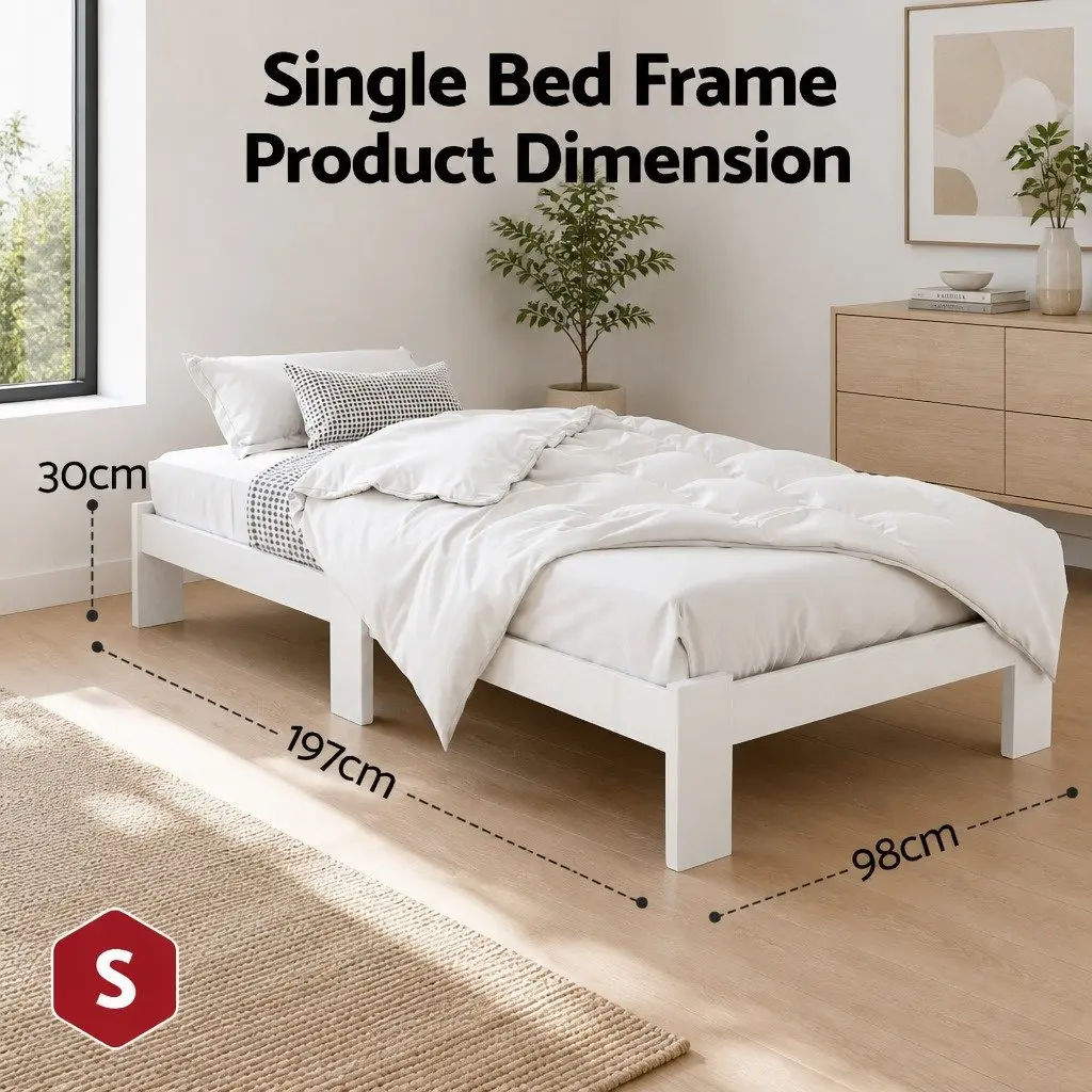 White Pine Single Bed Frame with Storage for Australian Mattress 197cm L x 98cm W