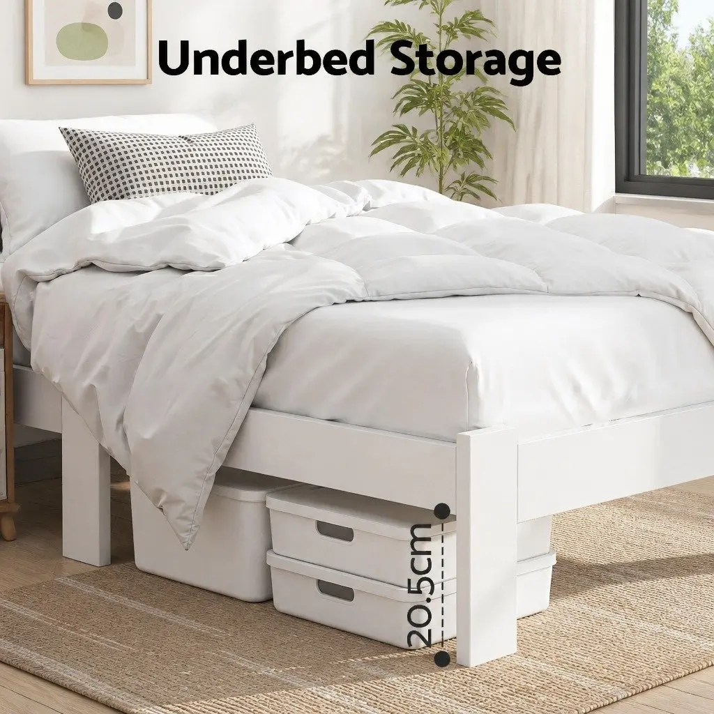 White Pine Single Bed Frame with Storage for Australian Mattress 197cm L x 98cm W