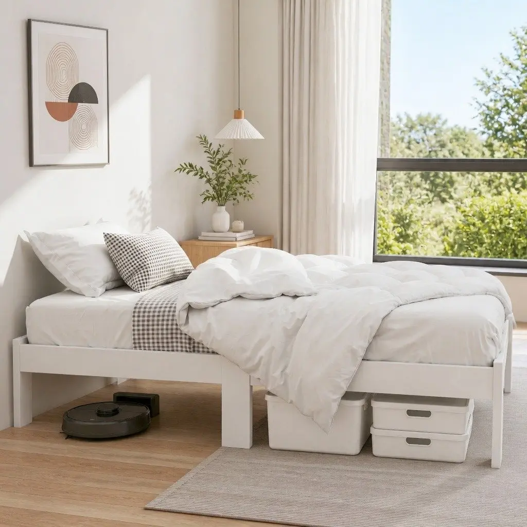 White Pine Single Bed Frame with Storage for Australian Mattress 197cm L x 98cm W