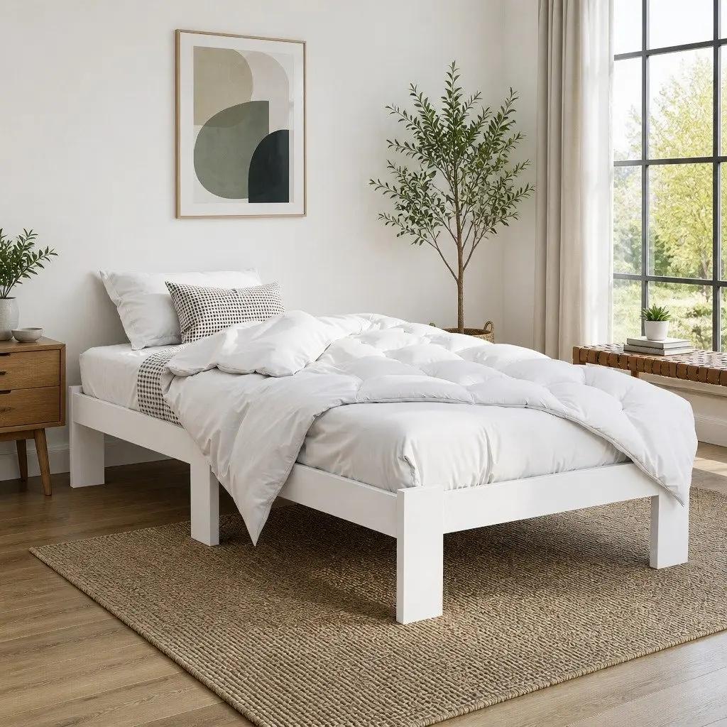 White Pine Single Bed Frame with Storage for Australian Mattress 197cm L x 98cm W