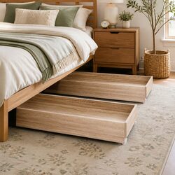 Warm Wooden Under Bed Storage Drawers with Rolling Wheels