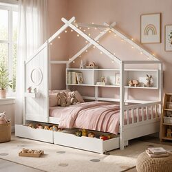 Safe and Functional Kids Bed Frame with Storage Drawers
