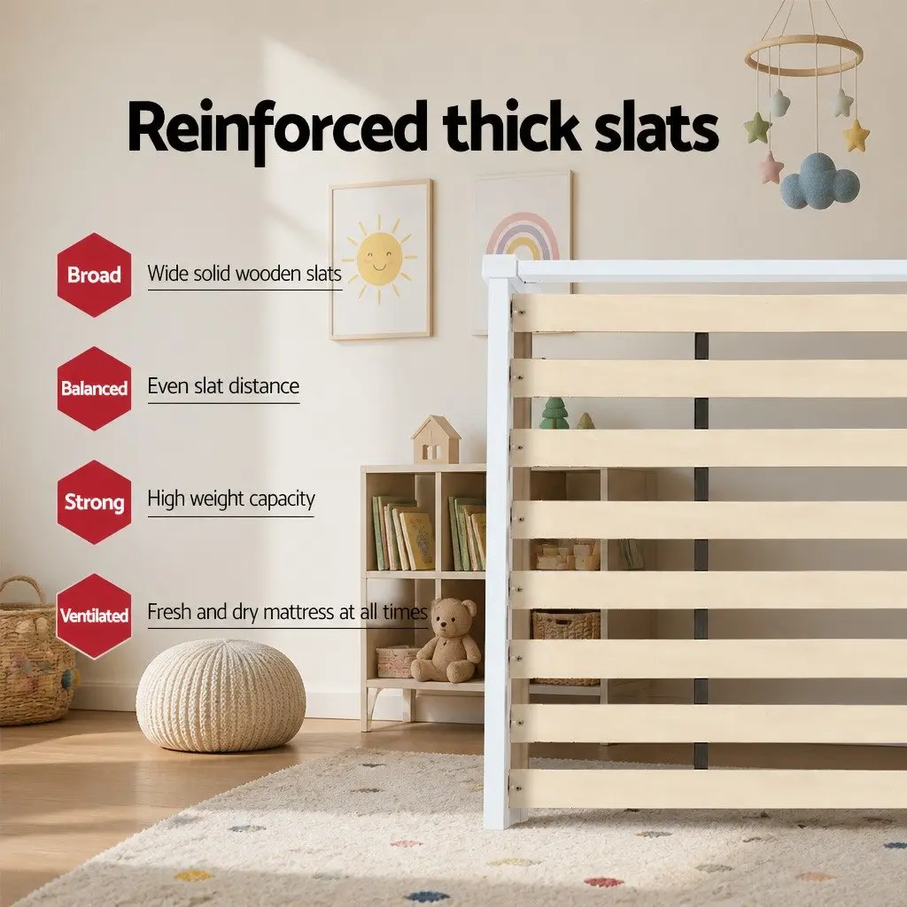Kids House Bed Frame White Wooden Trundle Daybed Single Mattress Bedroom
