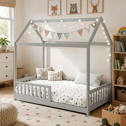 Warm and Reassuring Kids House Bed Frame in Grey