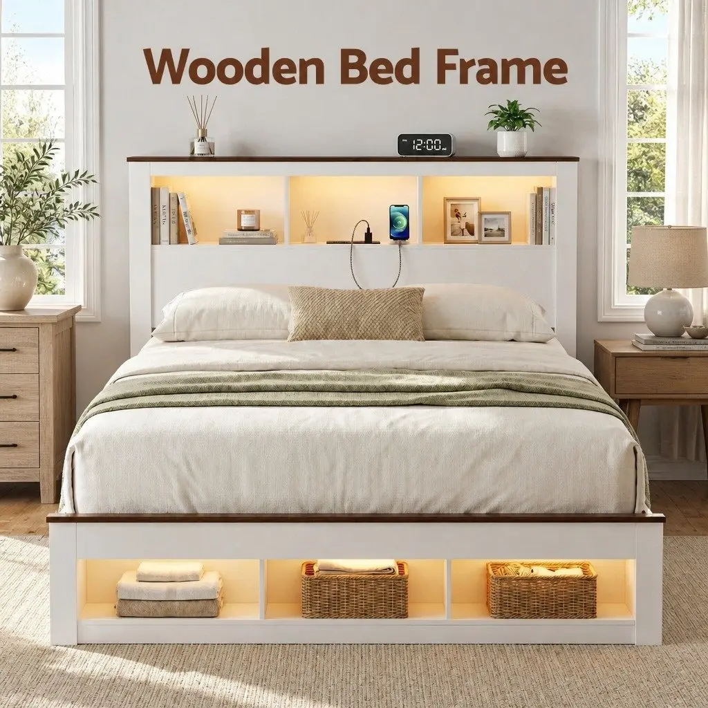 White Queen Bed Frame with Ample Storage