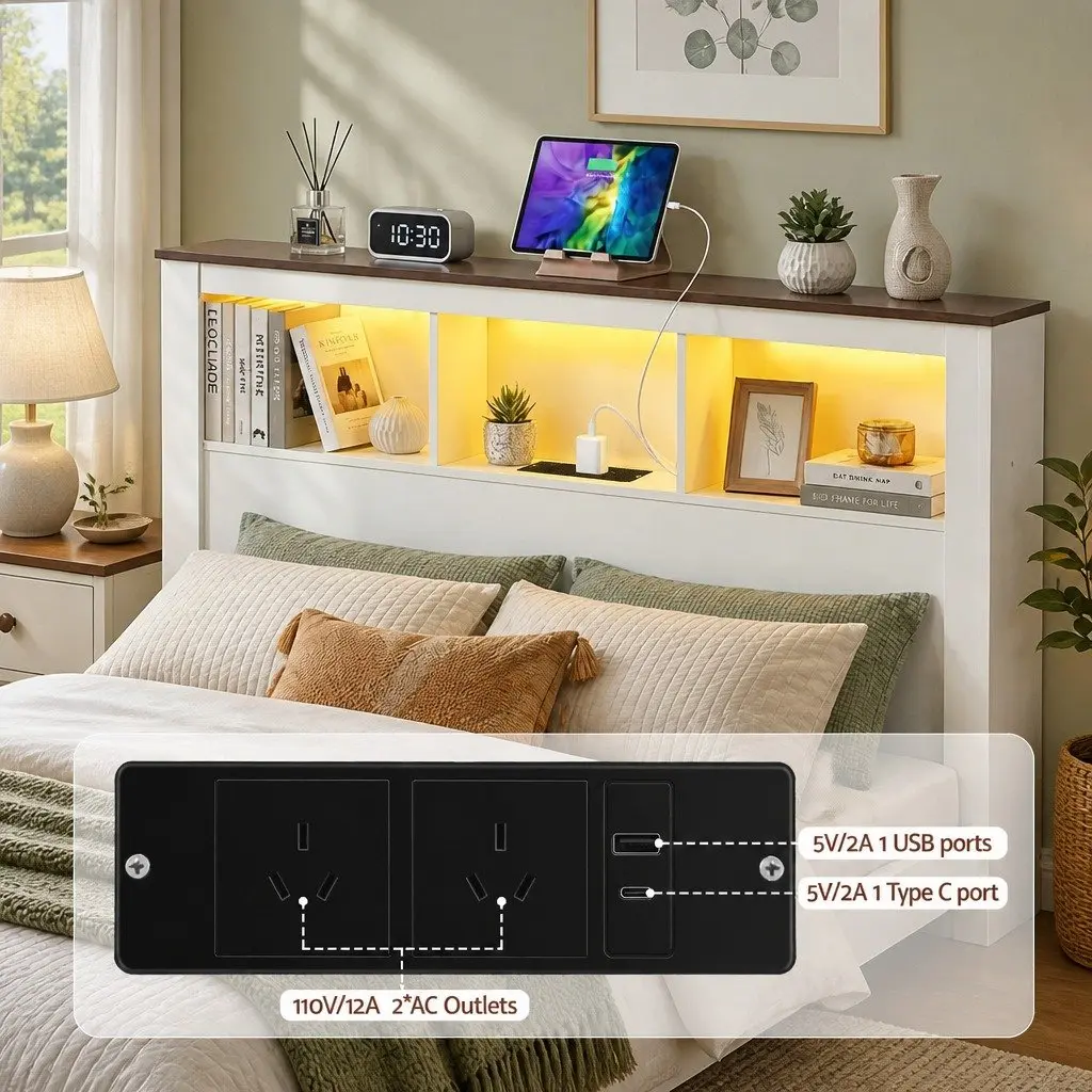 White Queen Bed Frame with Ample Storage