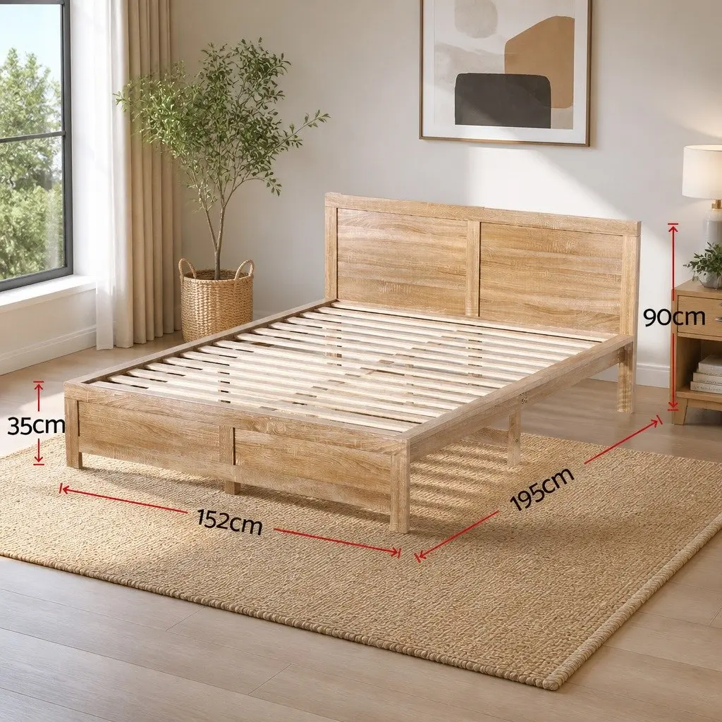 Double Bed Frame Wooden Slats Support Legs Headboard Modern Bedroom Furniture