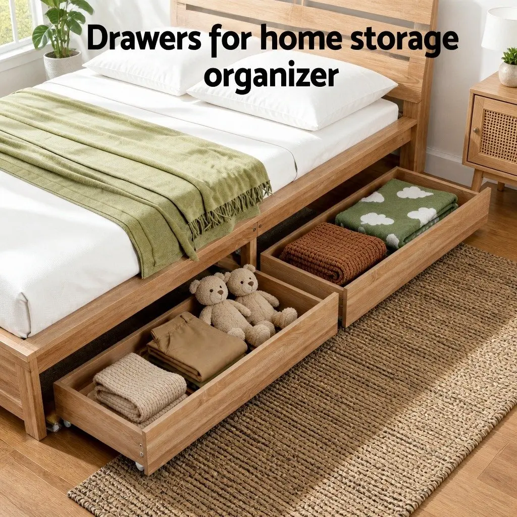 King Single Bed Frame with 2 Storage Drawers